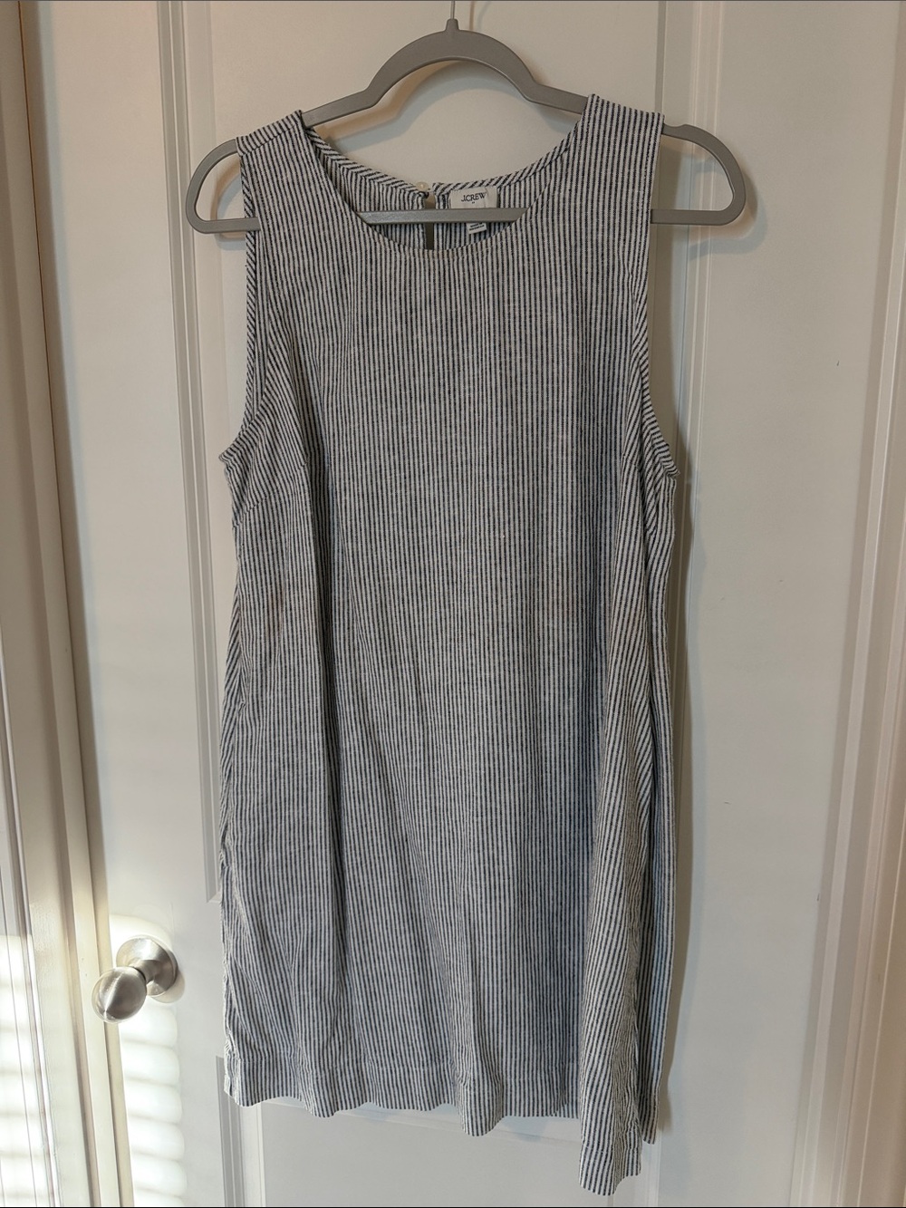 J. Crew Sleeveless Striped Linen Shift Dress - White & Black